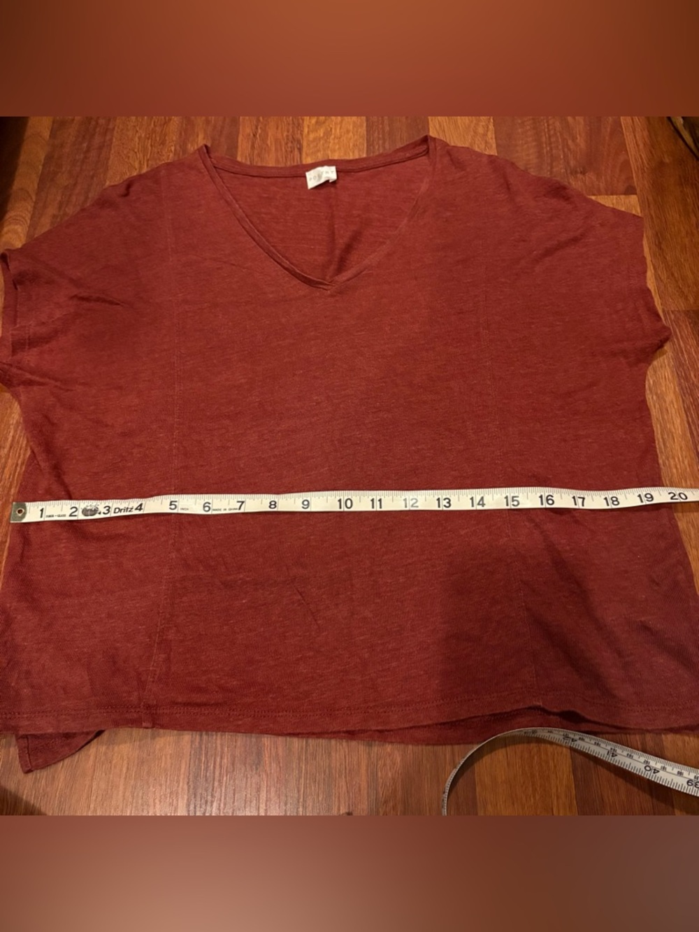 Poetry Linen Women's V-Neck Short Sleeve Loose Fit Tee in Rust Red Orange - Picture 7 of 8